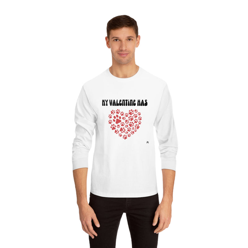 My Valentine Has Paws Red Heart Unisex Long Sleeve T-Shirt