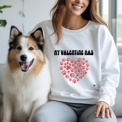 My Valentine Has Paws Red Heart Unisex Heavy Blend™ Crewneck Sweatshirt