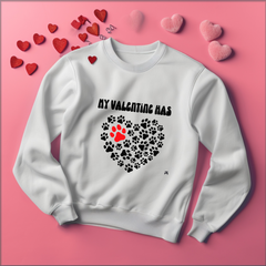 My Valentine Has Paws One Red Heart Youth Crewneck Sweatshirt