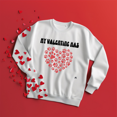 My Valentine Has Paws Red Heart Youth Crewneck Sweatshirt