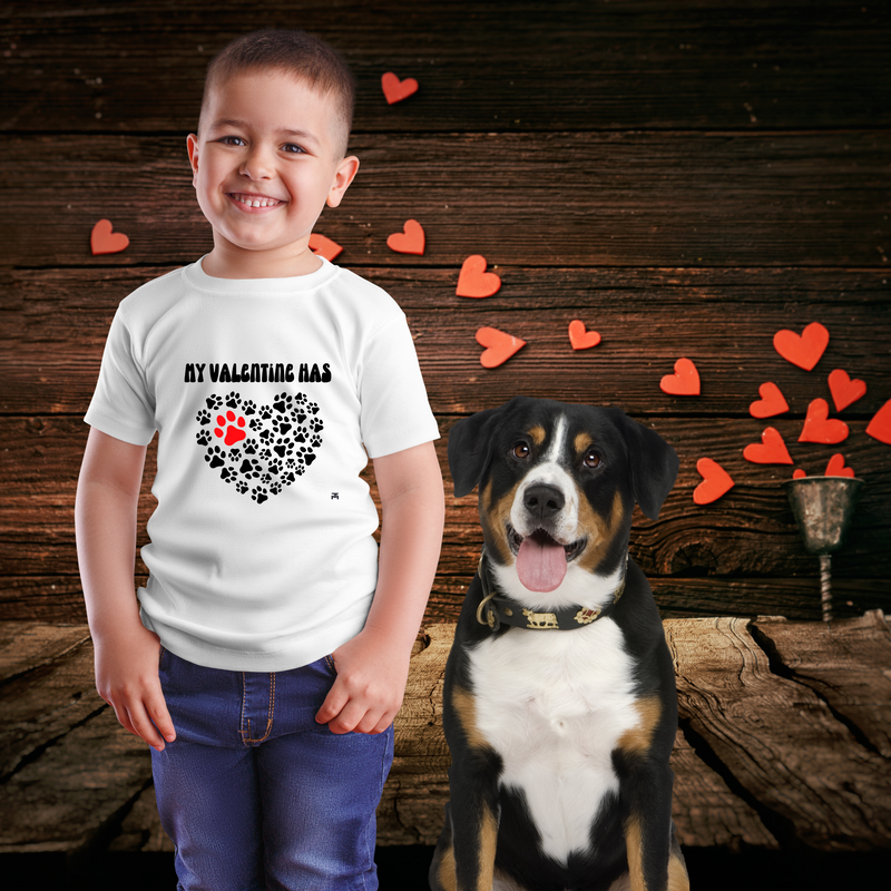 My Valentine Has Paws One Red Paw Heart Kids Heavy Cotton™ Tee