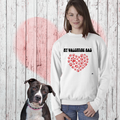 My Valentine Has Paws Red Heart Youth Crewneck Sweatshirt