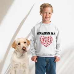 My Valentine Has Paws Red Heart Youth Crewneck Sweatshirt