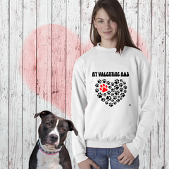 My Valentine Has Paws One Red Heart Youth Crewneck Sweatshirt