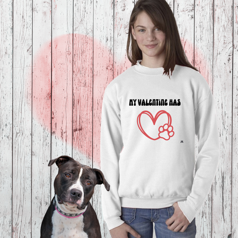 My Valentine Has Paws Heart-n-Paws Youth Crewneck Sweatshirt