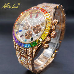 Luxury Gold Men's Watch Waterproof Stainless Steel Iced Bracelet